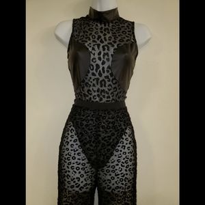 2PC SHEER LEOPARD BODYSUIT AND LEGGINGS